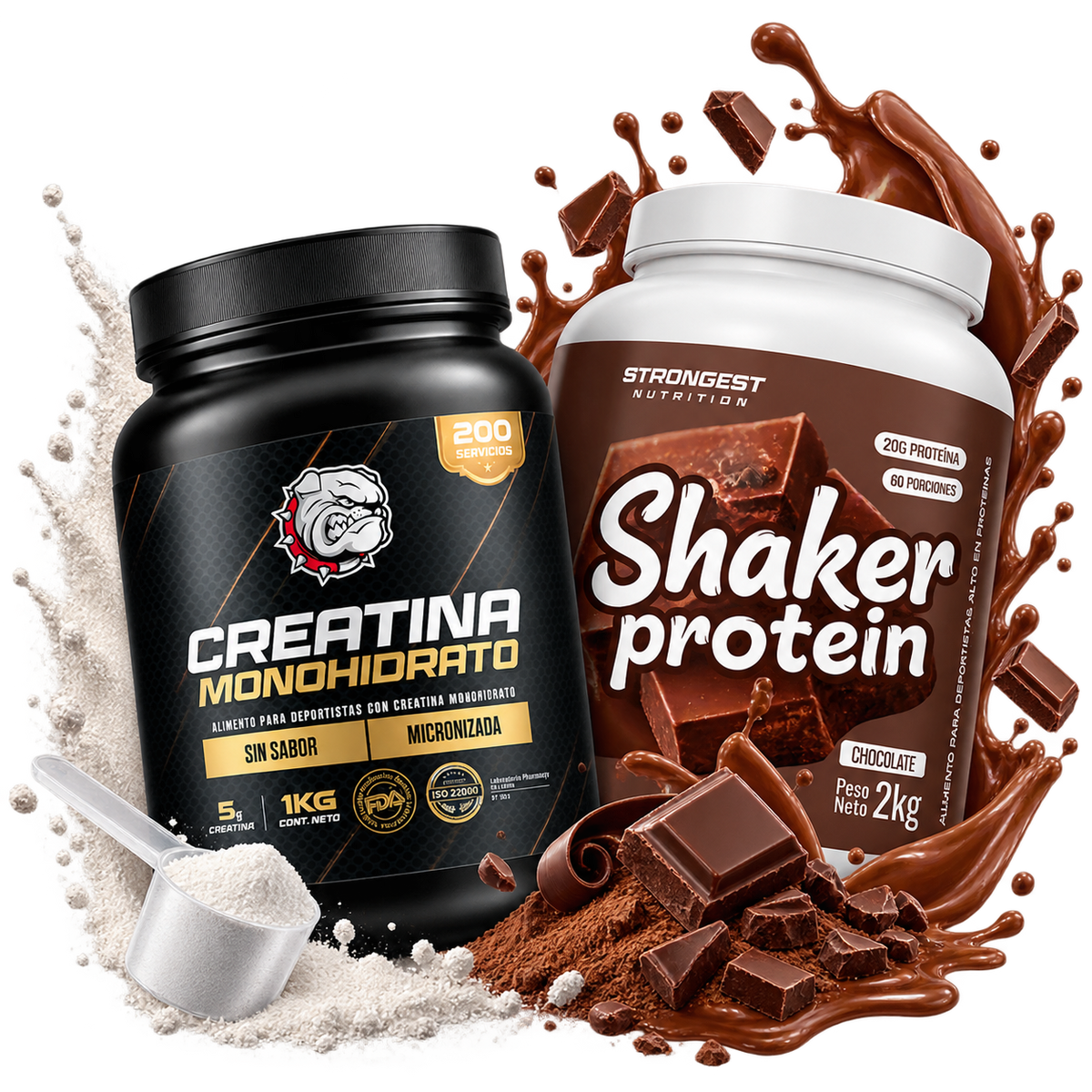 Shaker Protein 2kg + Creatina 100% Monohidratada Strongest